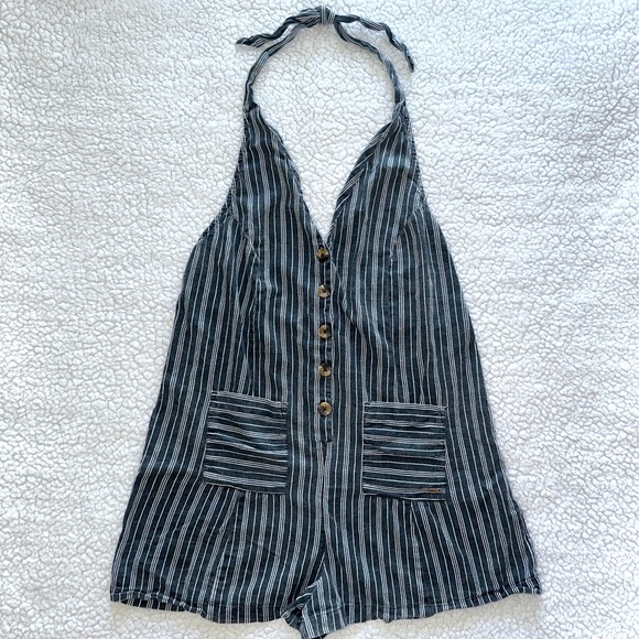 O’Neill halter romper jumper shorts jumpsuit striped buttons tie straps beach M - Picture 9 of 9